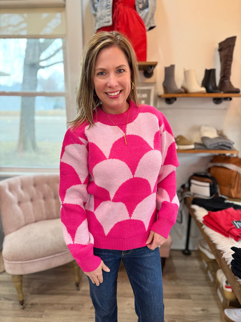 Annabelle Pink Scalloped Pattern Sweater