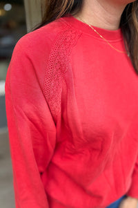Delaney Washed Red Lace Trim Sweatshirt