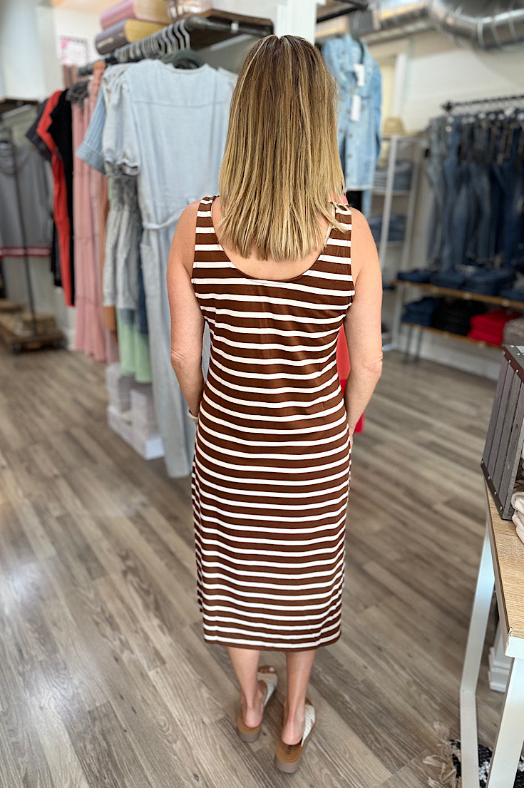 Avery Brown Stripe Midi Tank Dress
