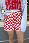 Chelsie Red Checker Denim Shorts