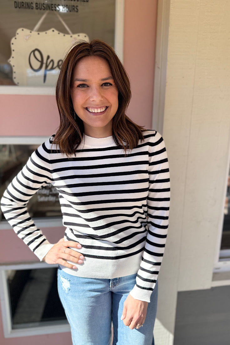 Sami White and Black Stripe Lightweight Sweater