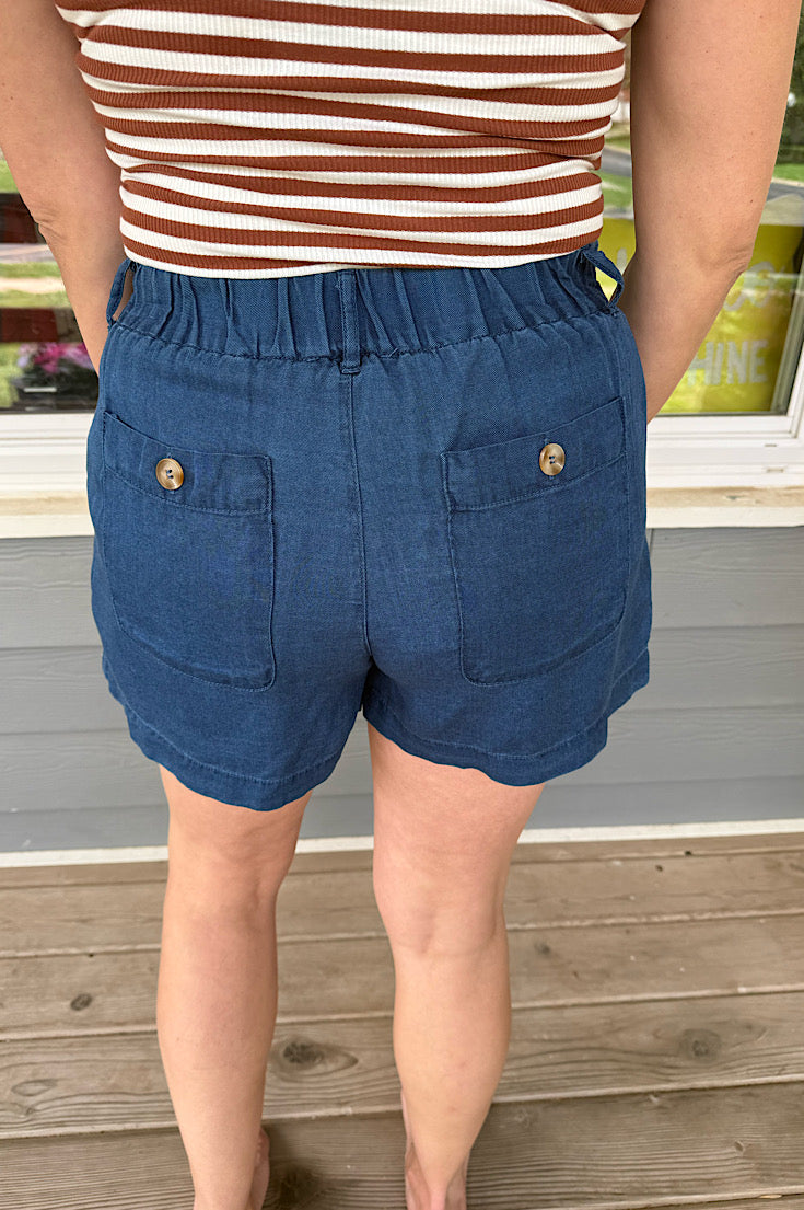Hudson Dark Wash Chambray Pintuck Shorts