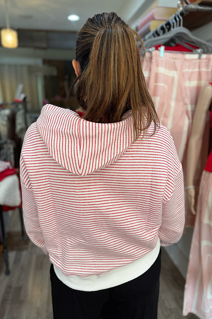 Keri Red Stripe Textured Terry Hoodie