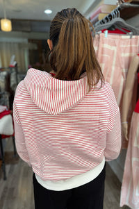 Keri Red Stripe Textured Terry Hoodie