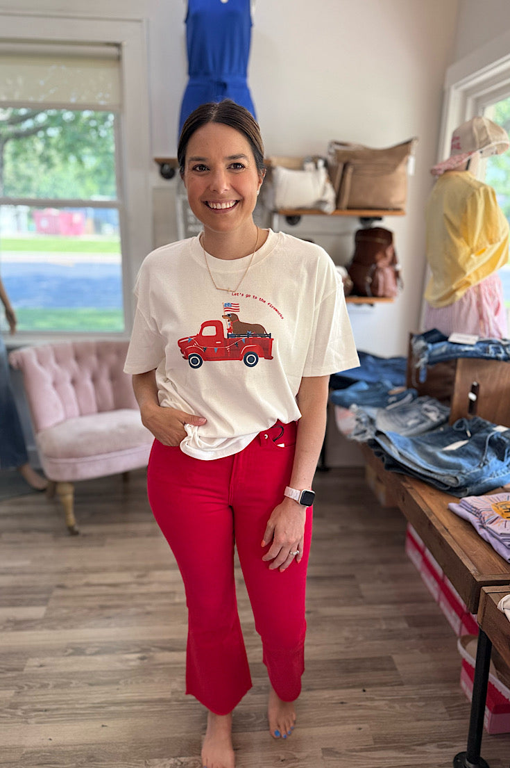 Patriotic Dachshund Oversized Boxy Tee