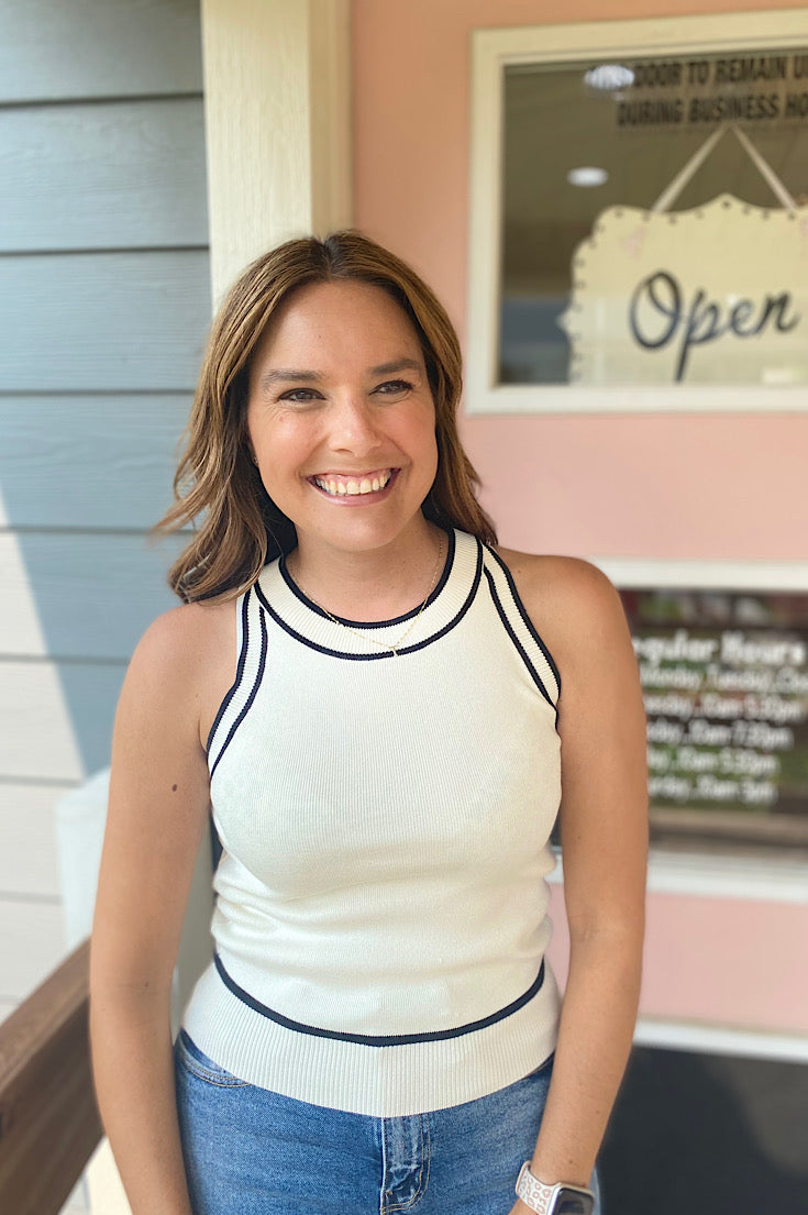 Cassidy Ivory Contrast Stripe Halter Tank