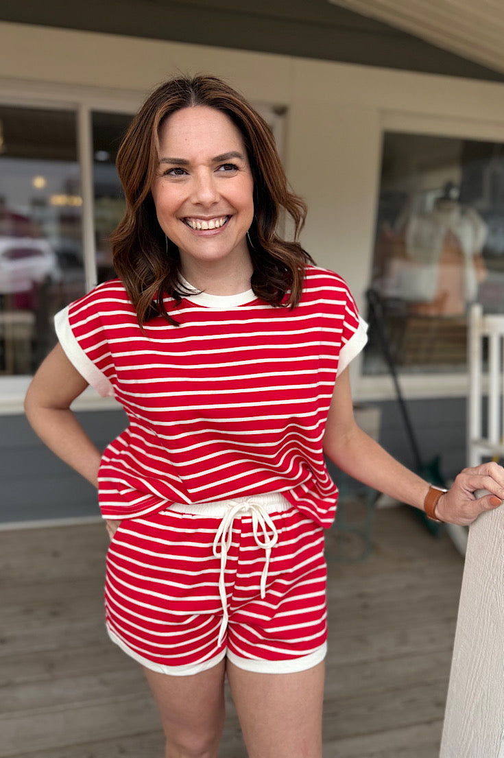 Laney Red and Ivory Striped Top and Shorts Set