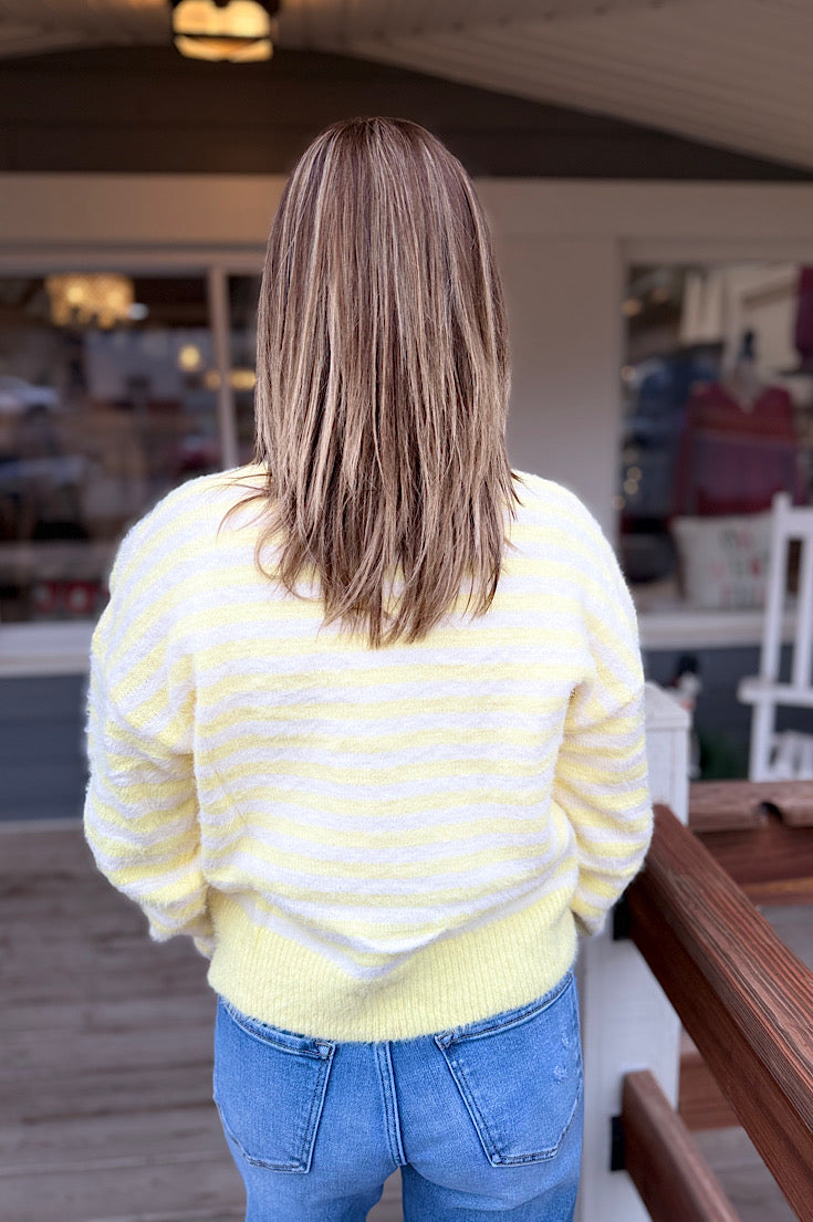 Bridget Fuzzy Knit Stripe Yellow Cardi