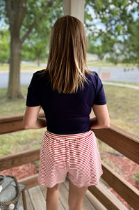 Navy Ribbed Embroidered Patriotic Tee