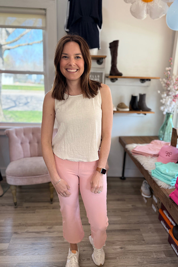 Lori Side Button Oatmeal Tank