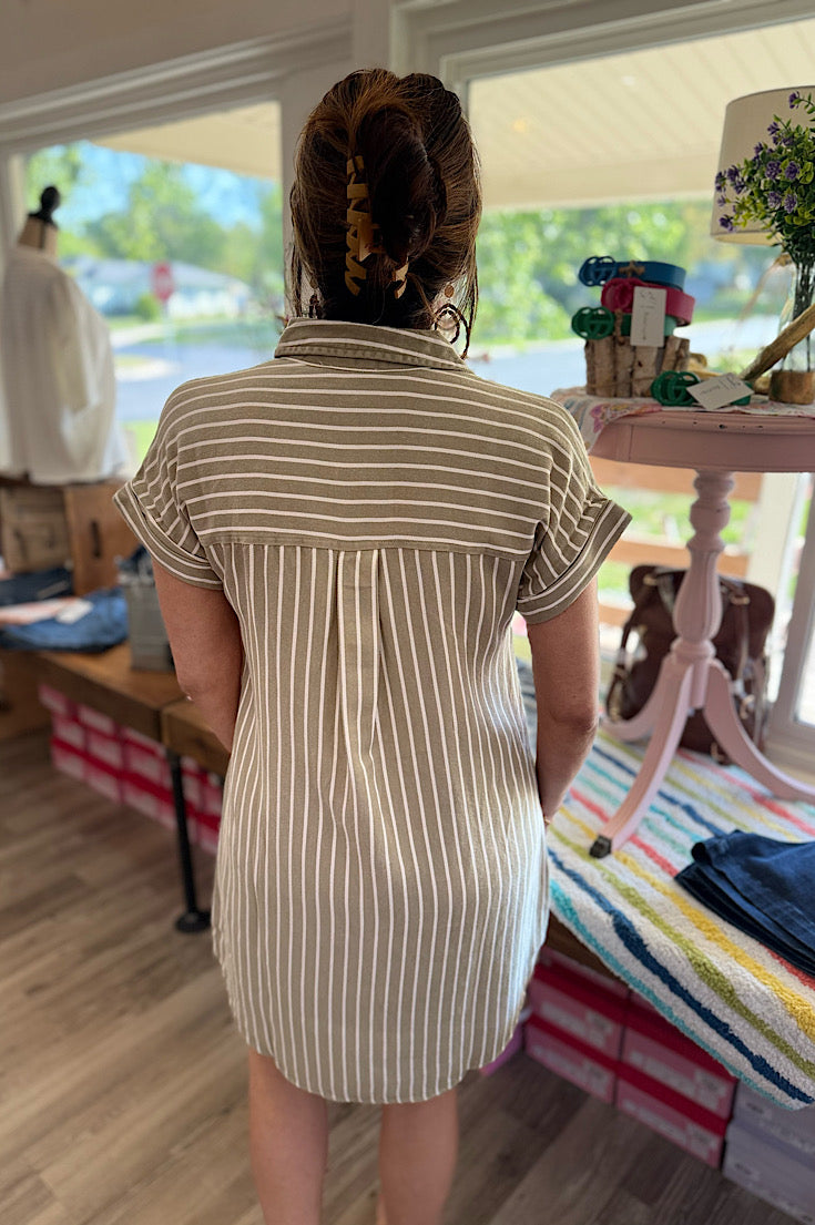 Foster Olive Stripe Shirt Dress