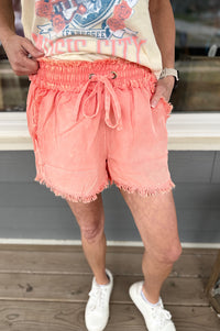Piper Washed Coral Frayed Shorts