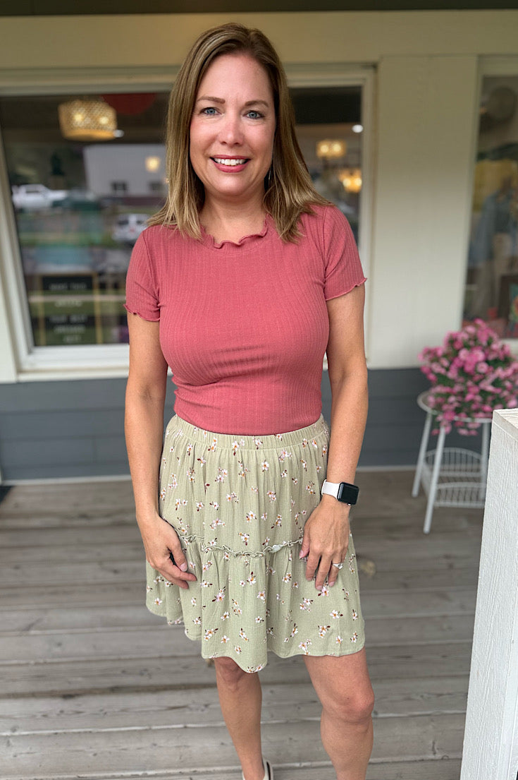 Waylon Sage Floral Mini Skirt