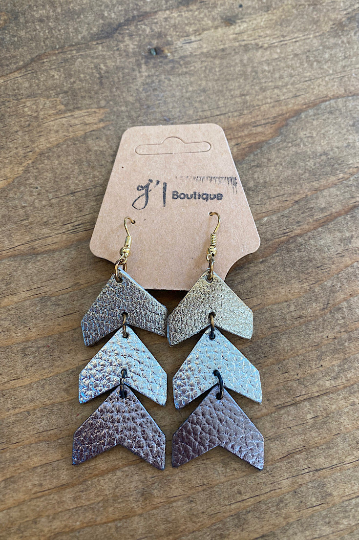 Tri-color Chevron Leather Earrings