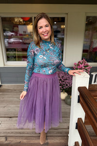 Hollan Teal Floral Mesh Top