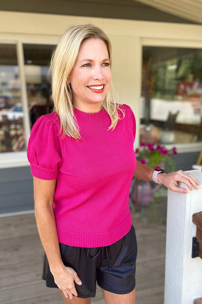 Alanna Fuchsia Puff Short Sleeve Sweater
