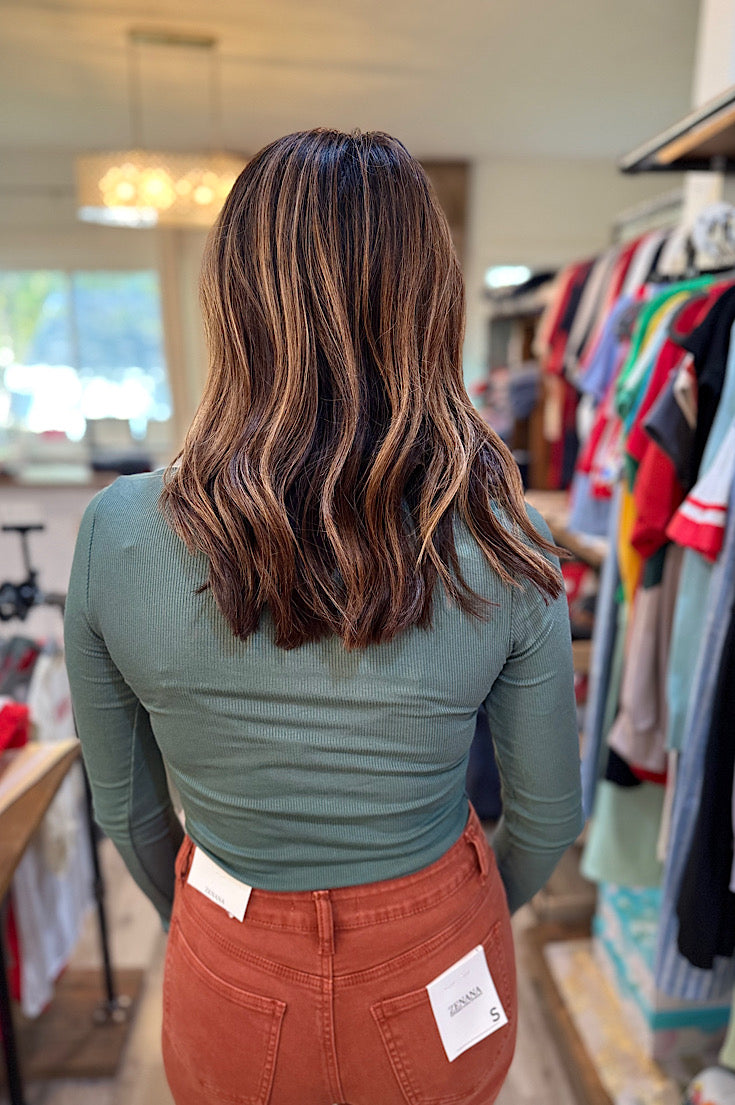 Oliver Pine Green Scoop Neck Ribbed Long Sleeve Tee