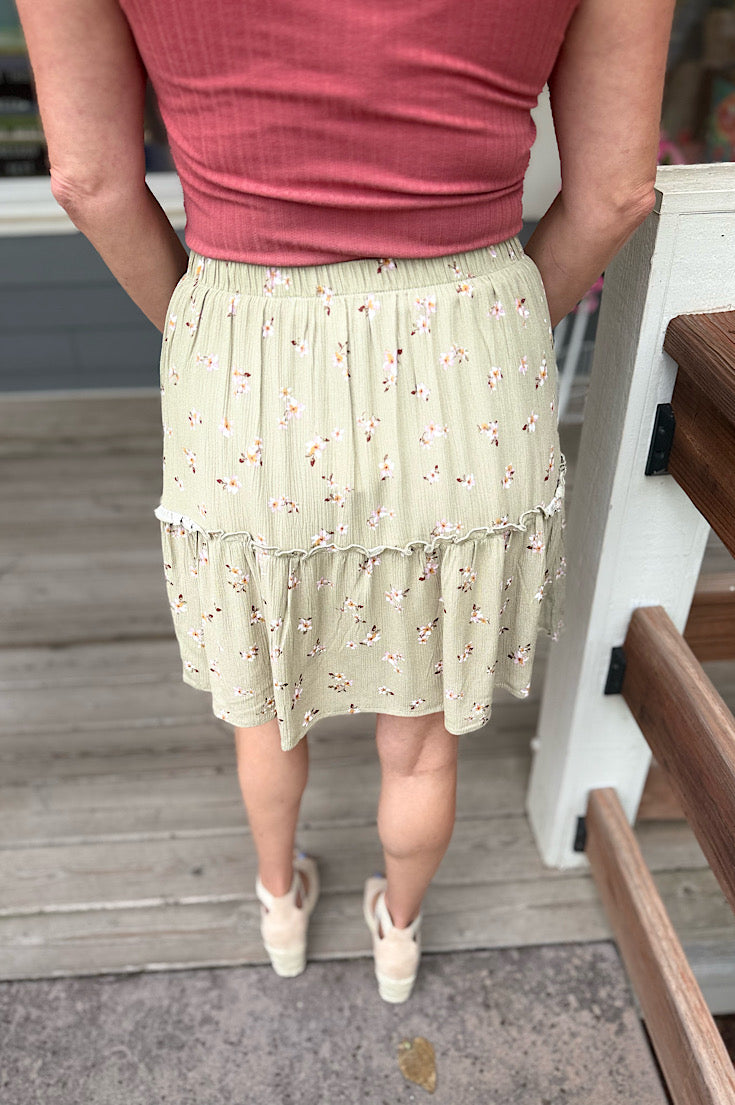 Waylon Sage Floral Mini Skirt