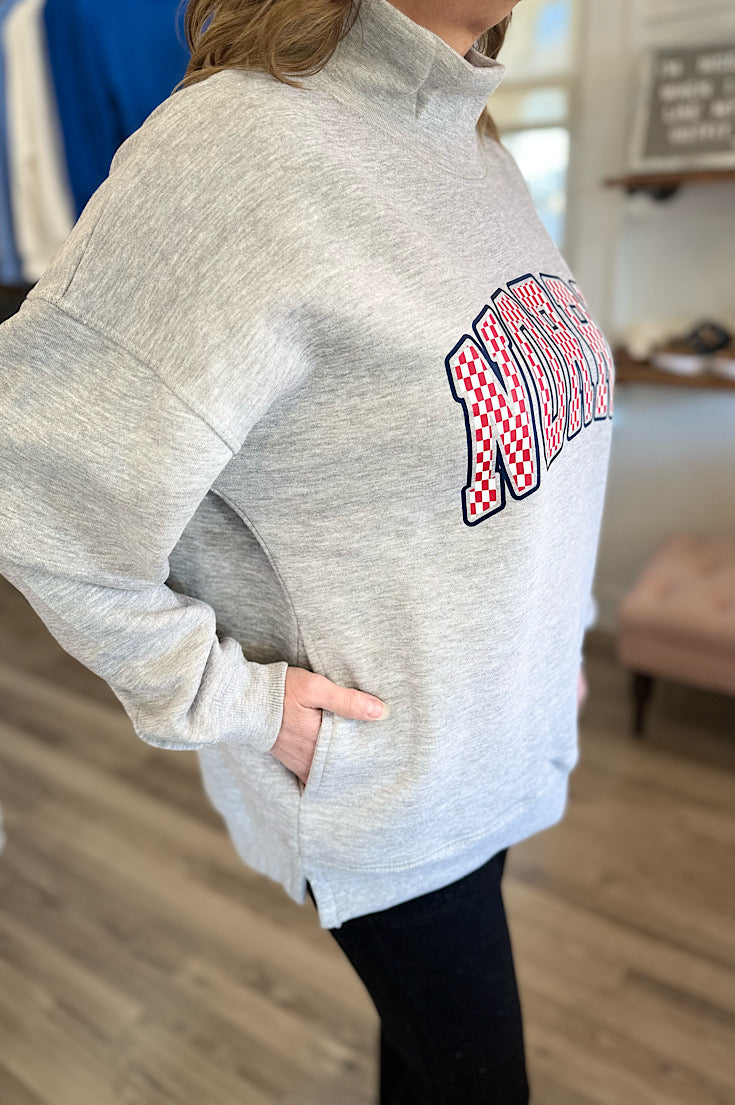 Gray Norris Checker Mock Neck Fleece