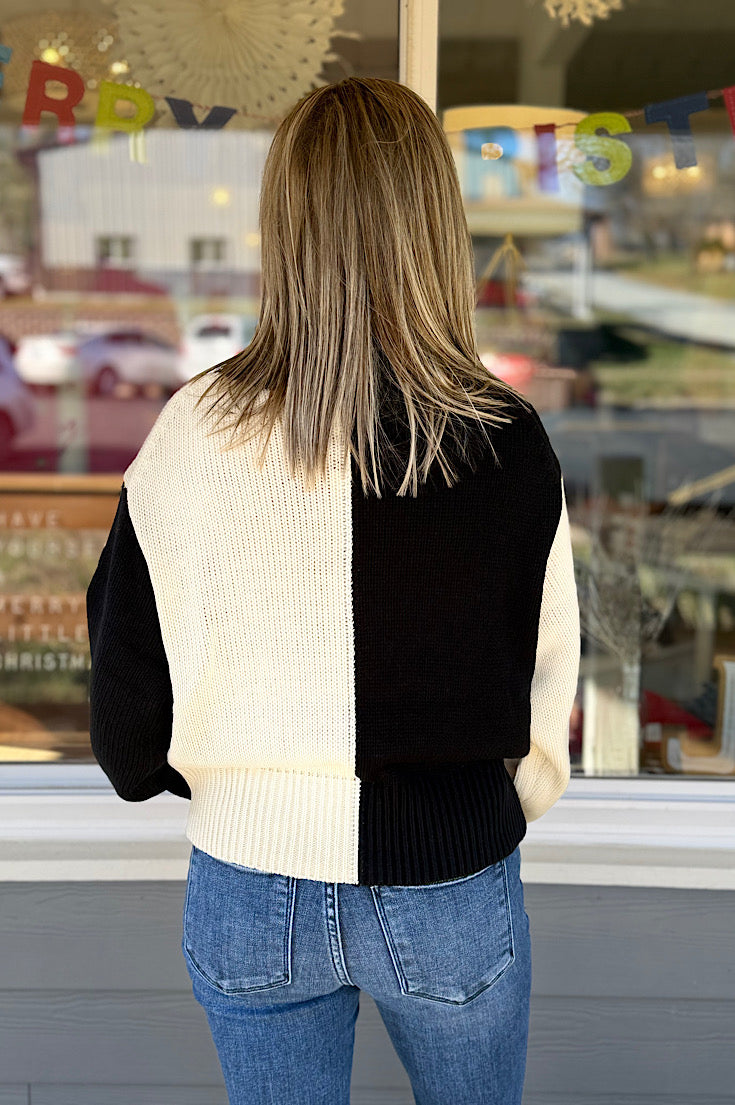 Sloane Black and Ivory Colorblock Sweater