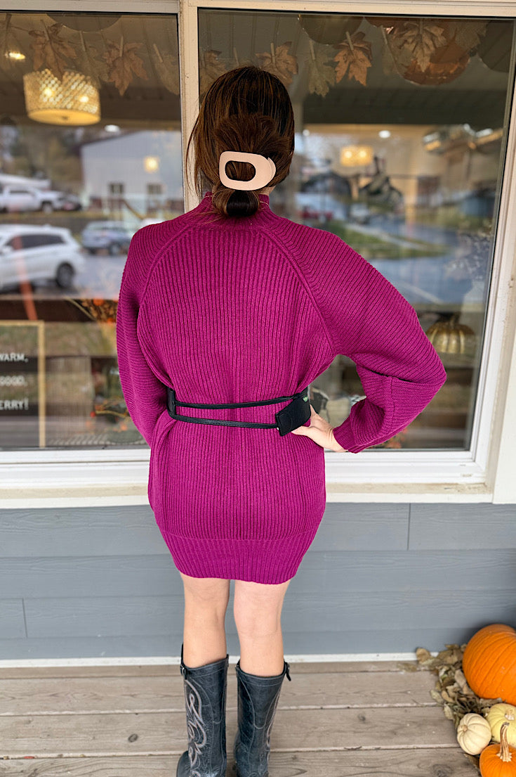 Macoy Mock Neck Magenta Sweater Dress