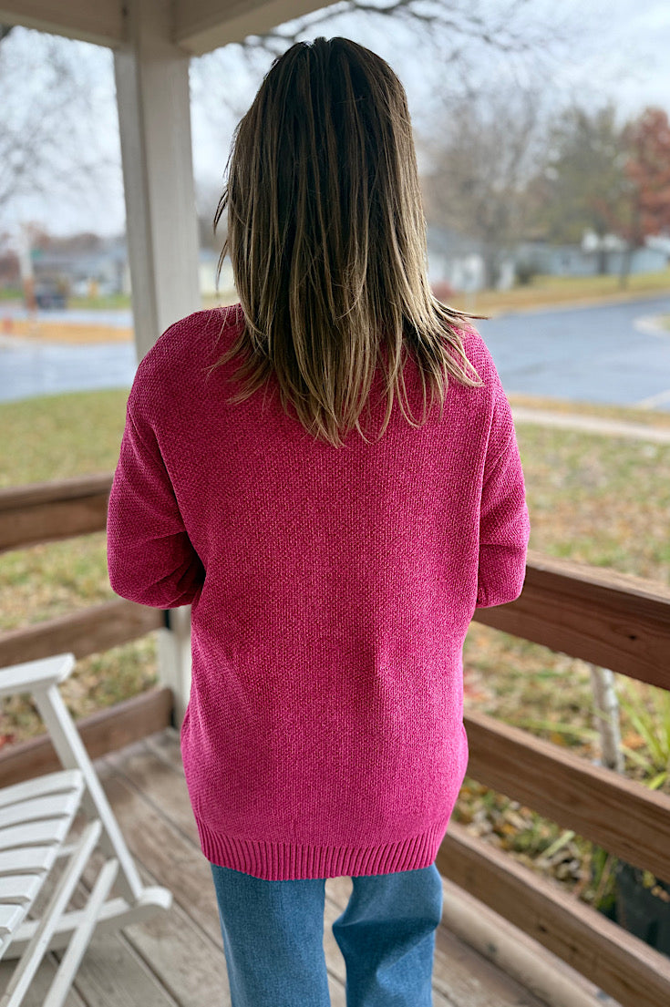 Trinity Open Front Fuchsia Cardigan