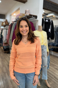 Whitley Tangerine Pointelle Striped Sweater