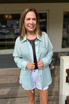 Karter Mint Linen Look Stripe Button Down