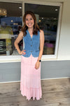 Ellis Blush Pink Tiered Maxi Skirt