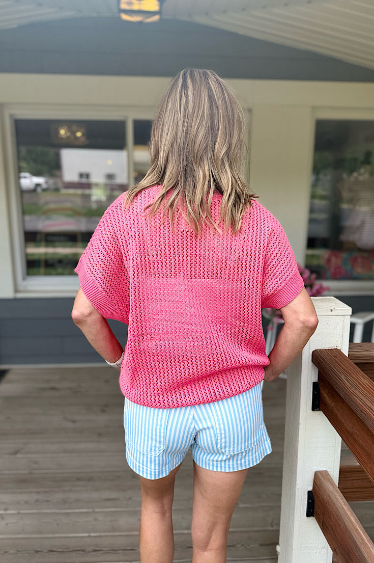 Tallie Coral Pink Open Knit Top