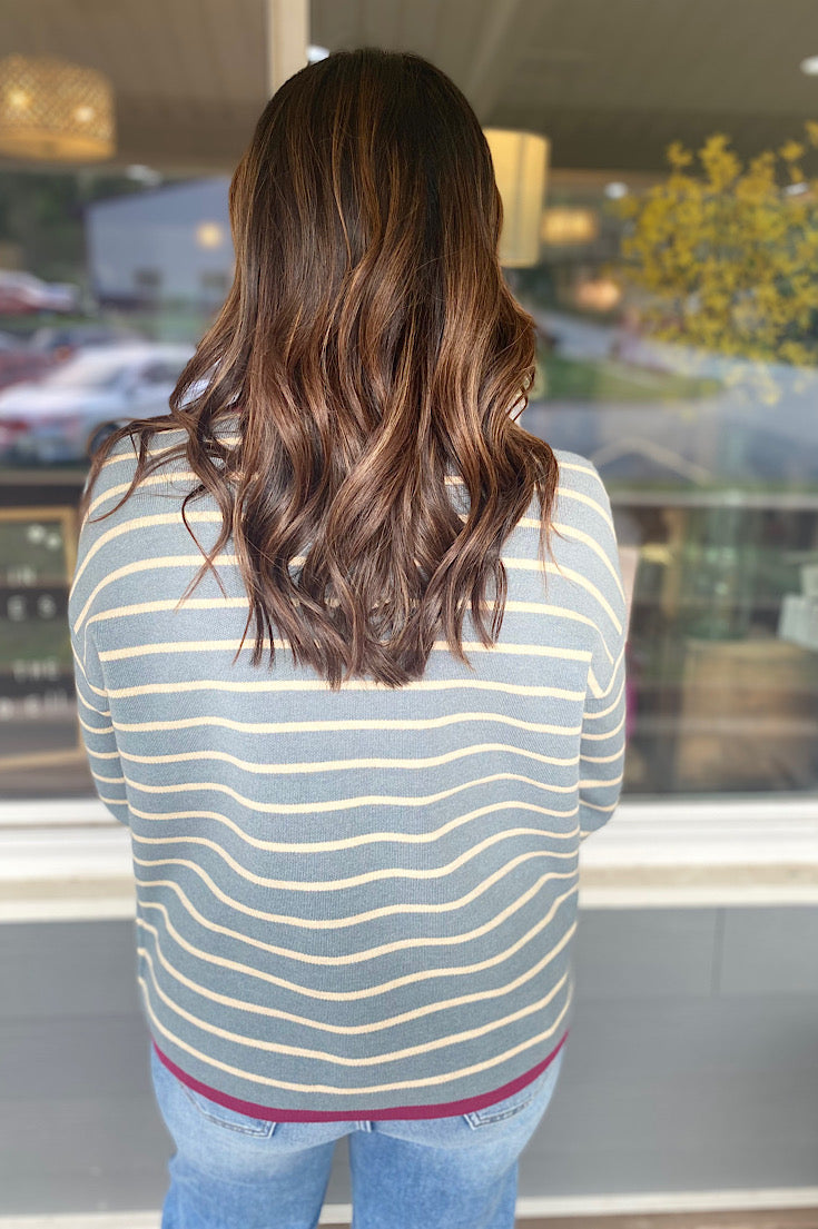 Veda Slate Blue Stripe Raglan Pullover