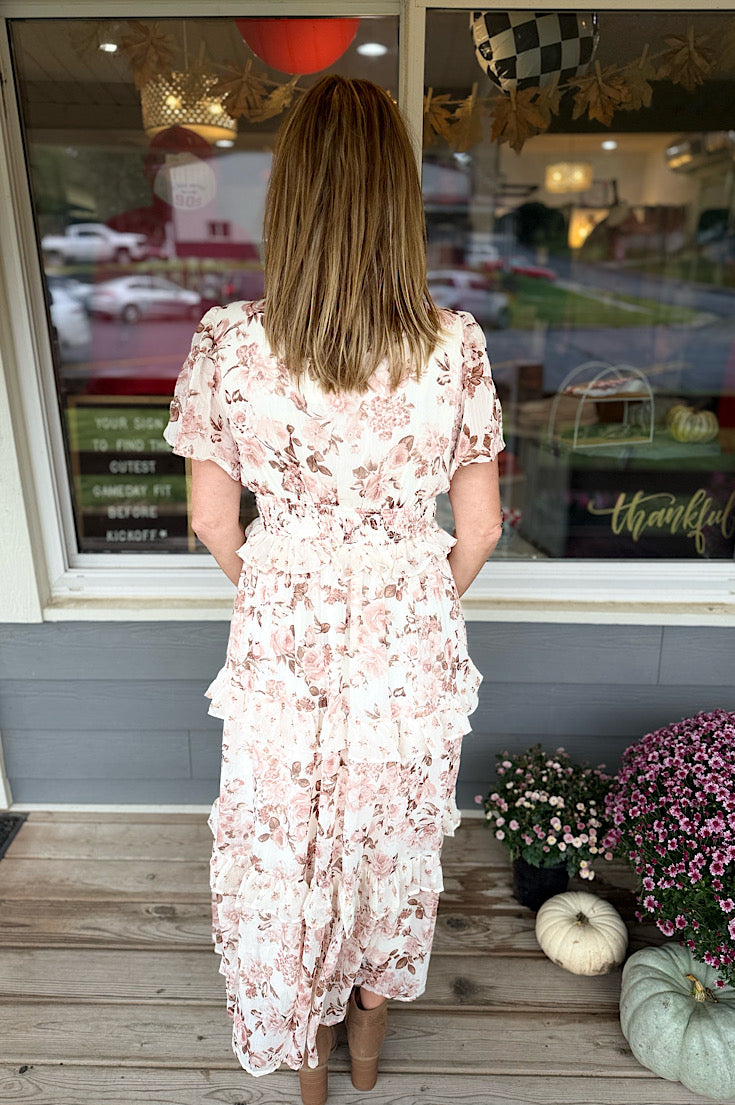 Lillie Floral Tiered Ruffle Midi Dress