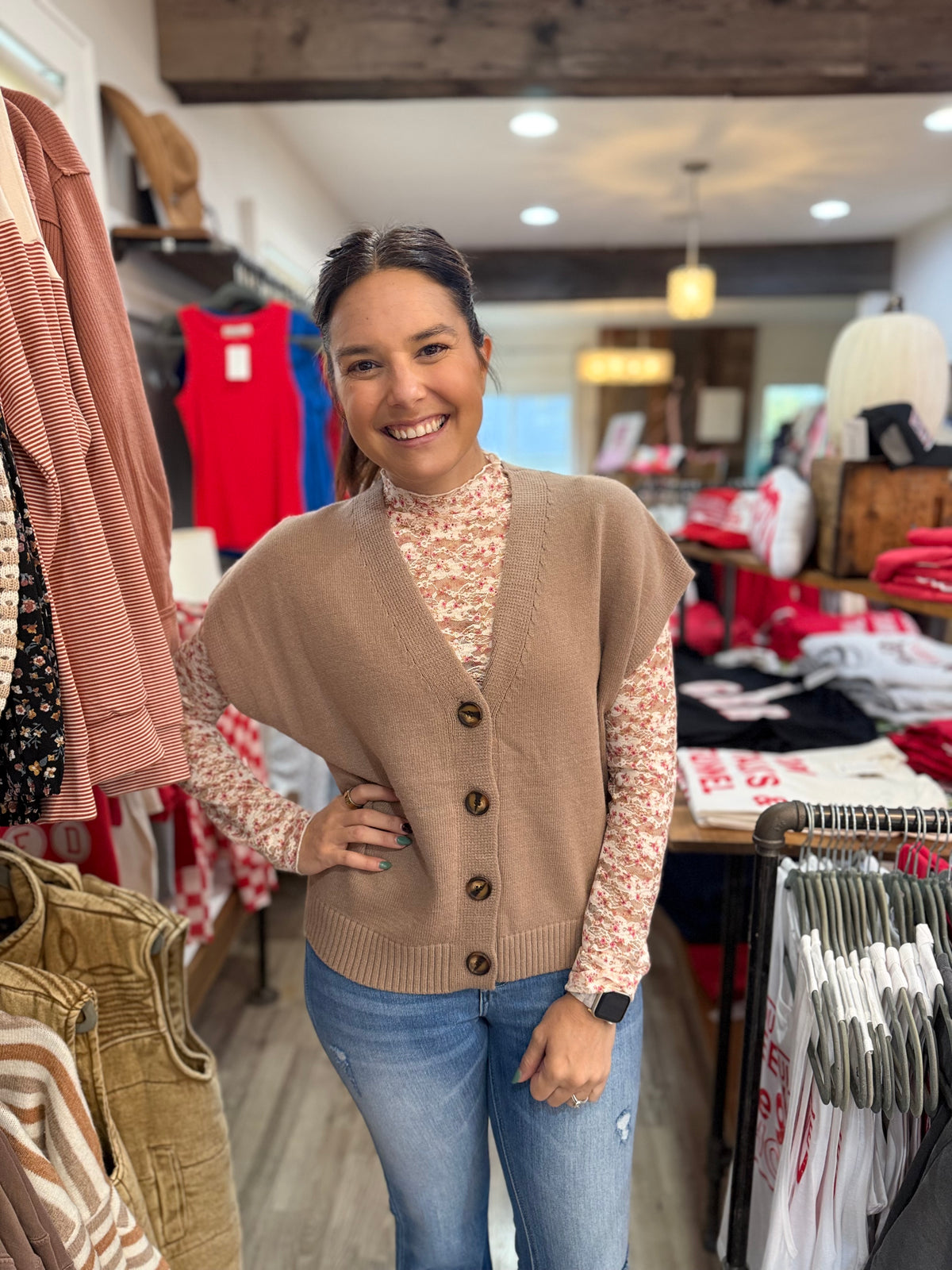 Gunner Taupe Button Up Sweater Vest