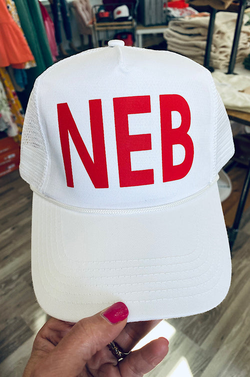 NEB White Trucker Hat