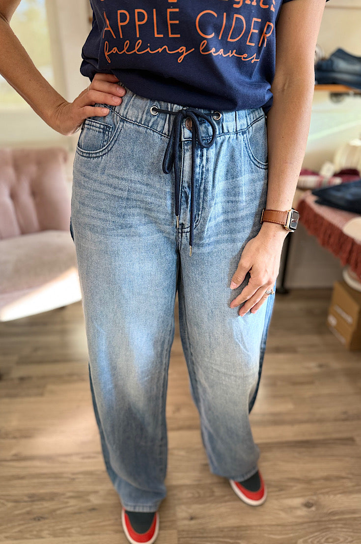 Jayleen Judy Blue Elastic Waist Straight Leg Denim
