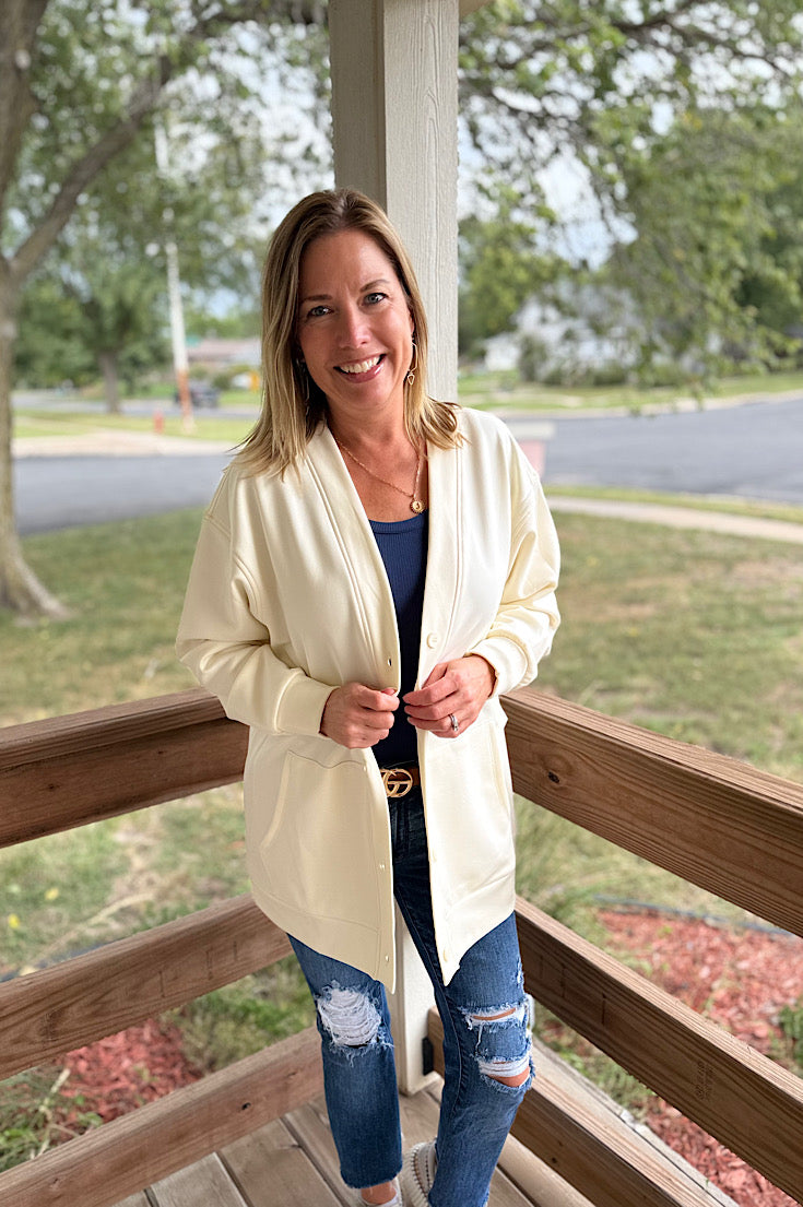 Eastin Button Down Beige Fleece Cardigan