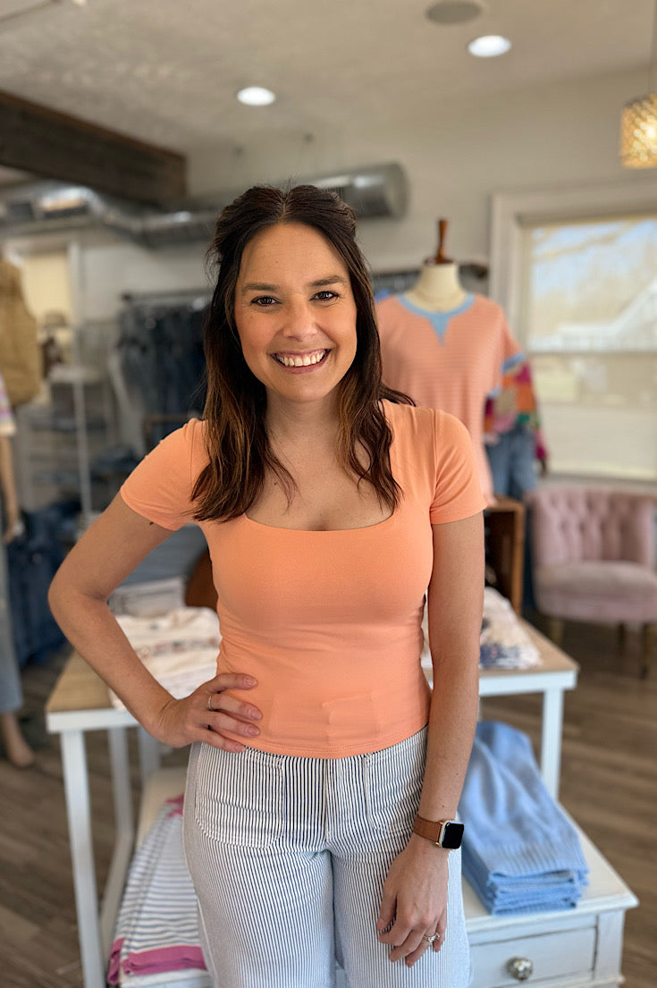 Liam Double Layer Apricot Square Neck Tee