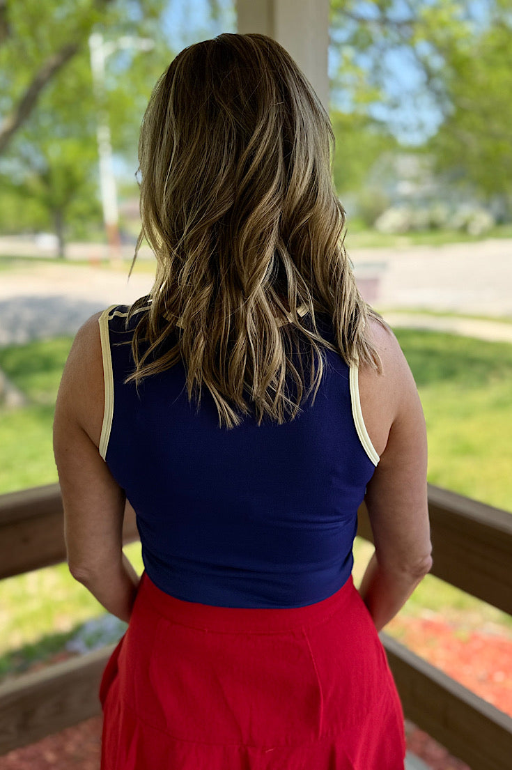 Quinn Navy Two Toned U Neck Seamless Tank