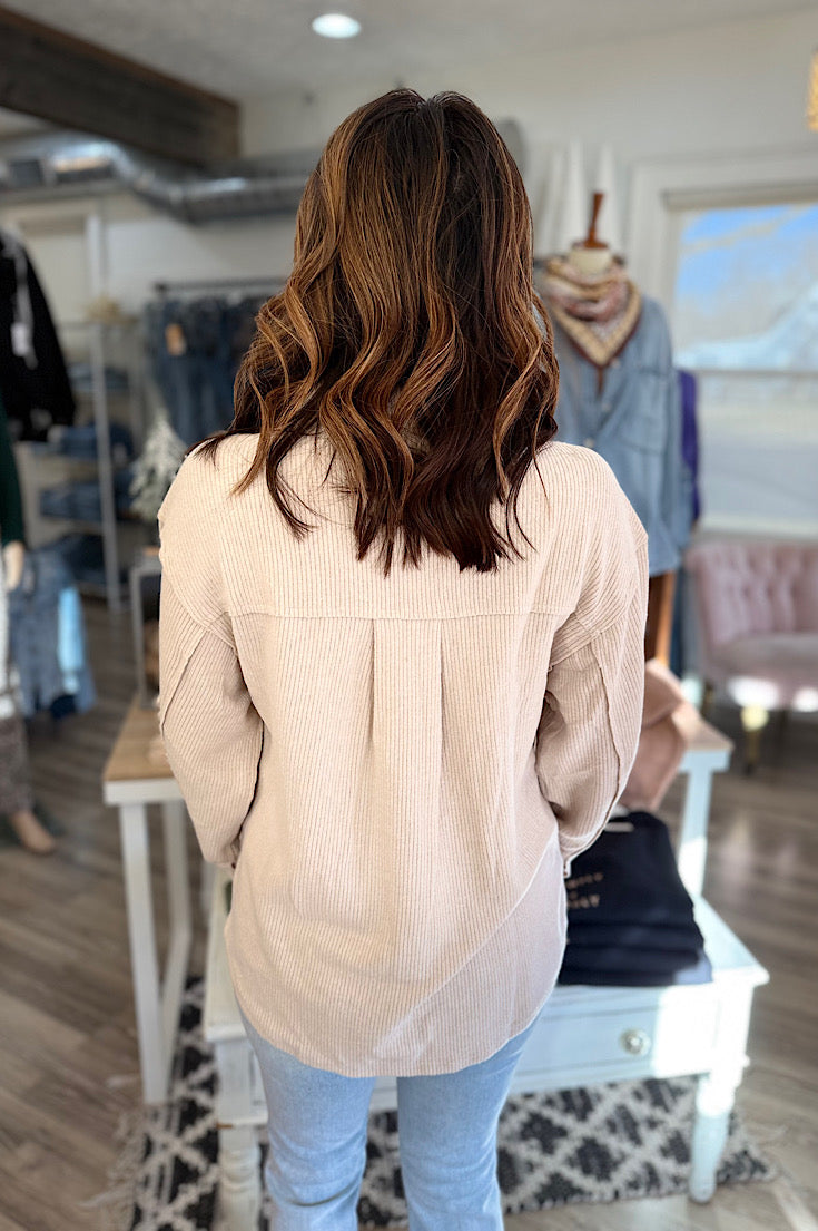 Abby Beige Brushed Ribbed Shacket