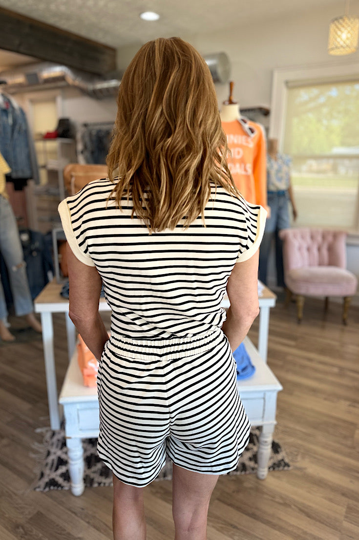Cruz Black Stripe 1/2 Zip Romper
