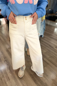 Jana Judy Blue Crop Front Patch Pocket White Denim