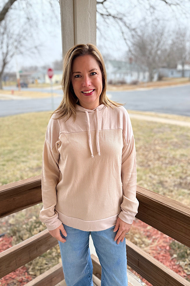 Shiloh Natural Lightweight Ribbed Hoodie