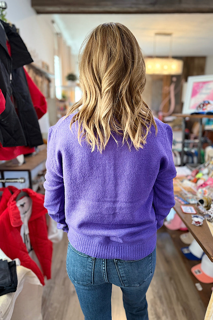 Anne Purple Button Up Sweater Cardigan