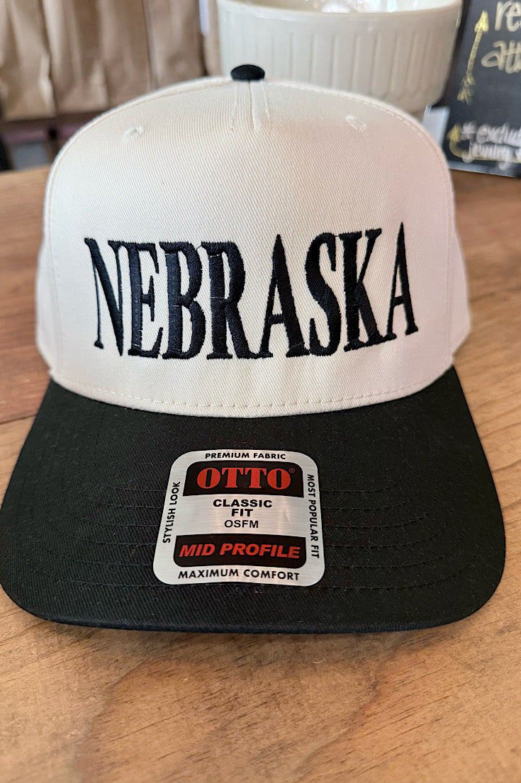 Nebraska Embroidered Twill Cap-Black/Ivory
