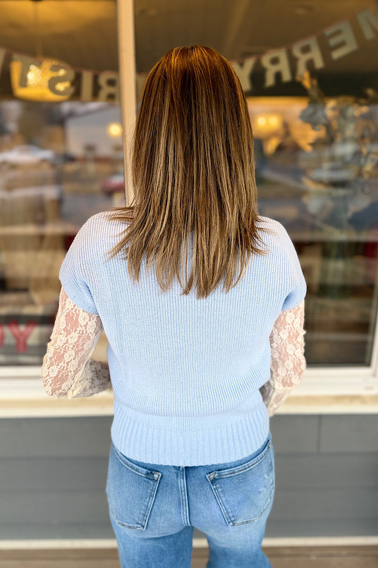 Posey Light Blue Extended Shoulder Sweater