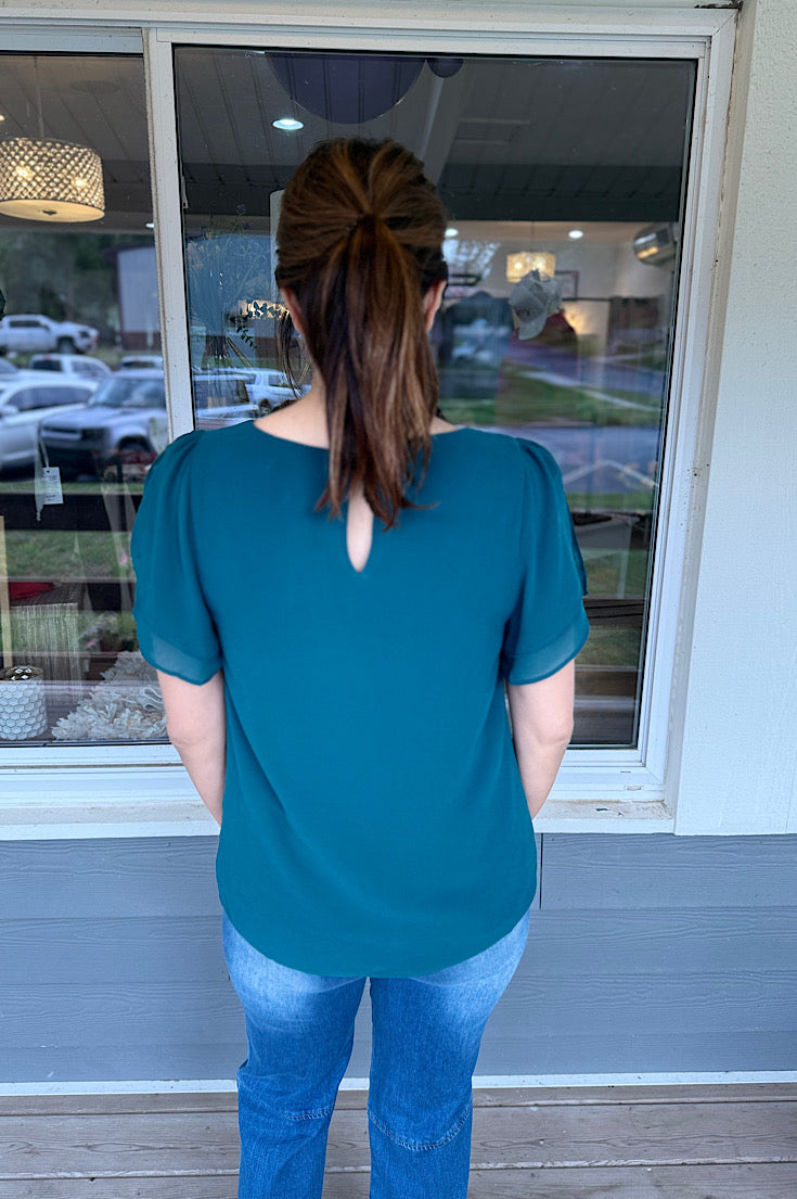 Brielle Forest Green Split Sleeve Top