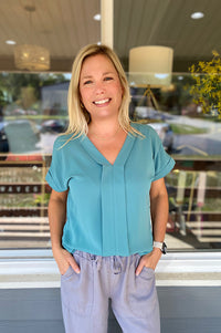 Aspen Light Teal V-neck Blouse