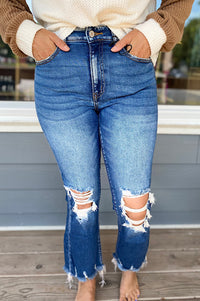 Bowie Dark Wash Crop Flare Denim