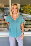 Aspen Light Teal V-neck Blouse