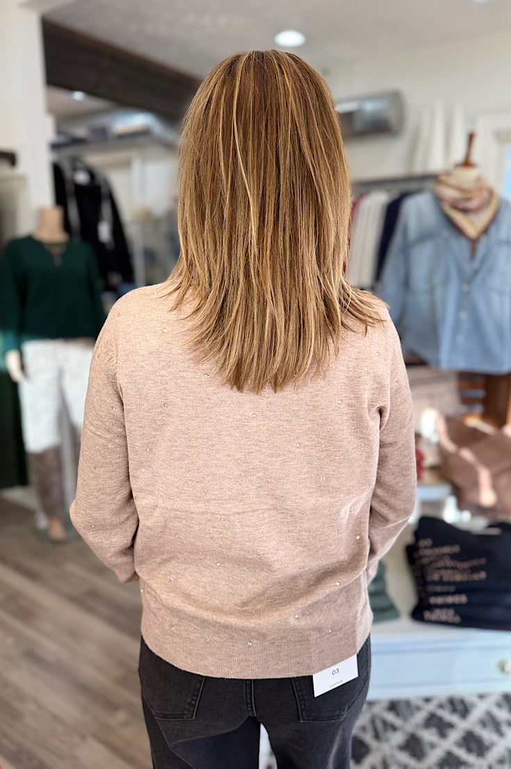 Sloane Taupe Rhinestone Cardigan Sweater